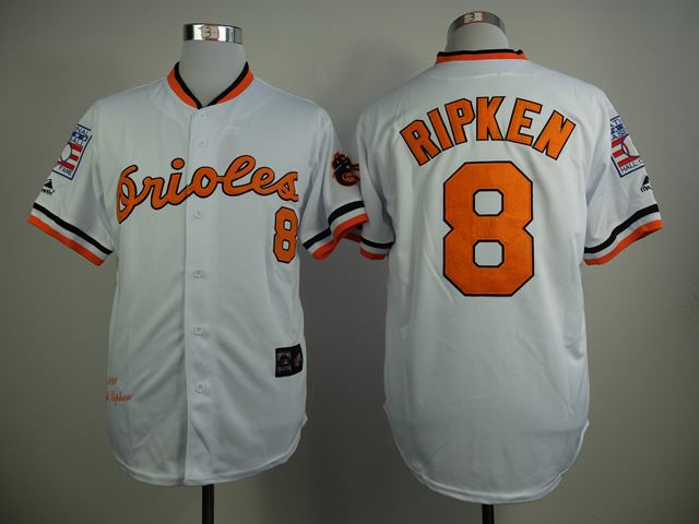 Men Baltimore Orioles #8 Cal Ripken White Throwback 1970 Hall of fame MLB Jerseys